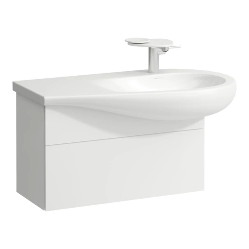 LAUFEN ILBAGNOALESSI Alsószekrény, 90 cm, kivágással jobb oldalon, 1 fiókkal, finoman záródó mechanizmussal, H814976 mosdóhoz, Matt Fehér H4304110972601