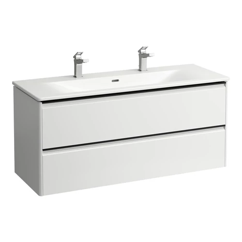 LAUFEN PALACE Kombi csomag 120 cm, vékony mosdó alsószekrénnyel, 2 fiókkal, fiók rendezővel együtt. Hagyományos vagy helytakarékos szifonnal H894240 szerelhető, 2 csaplyuk, Matt Fehér H8617092601071