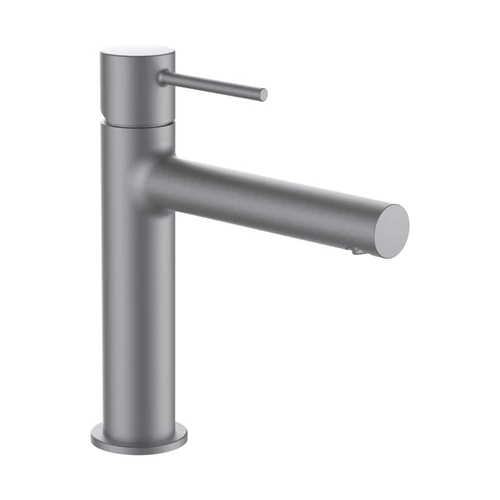 LAUFEN Twinplus slim Mosdó csaptelep, 140 mm kiállású fix kifolyóval, húzórudas lefolyószelep nélkül, PVD szálhúzott rozsdamentes acél HF505404423000