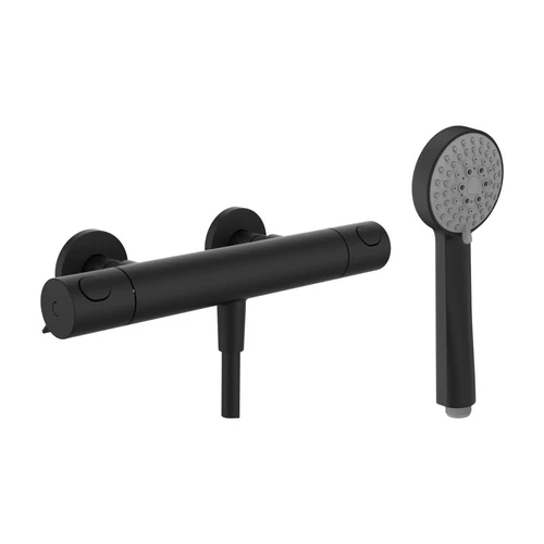 LAUFEN THERM Egykaros termosztátos zuhany csaptelep, Simiflex Zero flexibilis zuhanytömlővel és kézizuhannyal, Matt Titán Fekete HF506551428600