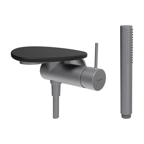 LAUFEN ADA Falra szerelt zuhany csaptelep, 1-pontos Simiboxhoz, kiegészítőkkel, tálca lyuk nélkül, Rozsdamentes Acél/Matt Fekete HF506755503060