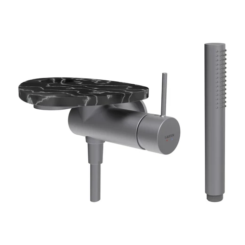 LAUFEN ADA Falra szerelt zuhany csaptelep, 1-pontos Simiboxhoz, kiegészítőkkel, tálca lyukkal, Rozsdamentes Acél/Márvány Fekete HF506755506000