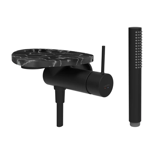 LAUFEN ADA Falra szerelt zuhany csaptelep, 1-pontos Simiboxhoz, kiegészítőkkel, tálca lyukkal, Fekete/Márvány Fekete HF506755516000