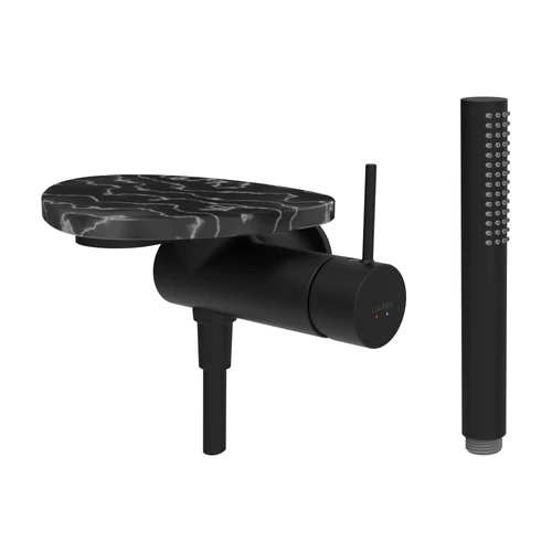LAUFEN ADA Falra szerelt zuhany csaptelep, 1-pontos Simiboxhoz, kiegészítőkkel, tálca lyuk nélkül, Fekete/Márvány Fekete HF506755516060