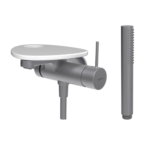LAUFEN ADA Falra szerelt kád csaptelep, 1-pontos Simiboxhoz, kiegészítőkkel, tálca lyukkal, Rozsdamentes Acél/Fényes Fehér HF506765501000