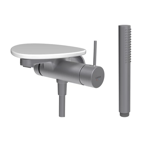 LAUFEN ADA Falra szerelt kád csaptelep, 1-pontos Simiboxhoz, kiegészítőkkel, tálca lyuk nélkül, Rozsdamentes Acél/Fényes Fehér HF506765501060