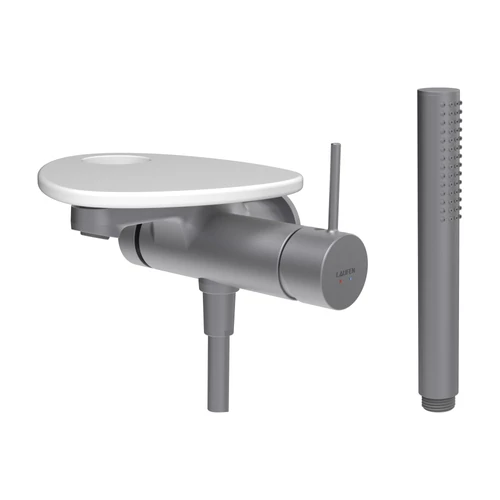LAUFEN ADA Falra szerelt kád csaptelep, 1-pontos Simiboxhoz, kiegészítőkkel, tálca lyukkal, Rozsdamentes Acél/Matt Fehér HF506765502000