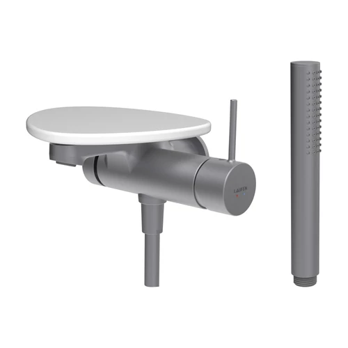 LAUFEN ADA Falra szerelt kád csaptelep, 1-pontos Simiboxhoz, kiegészítőkkel, tálca lyuk nélkül, Rozsdamentes Acél/Matt Fehér HF506765502060