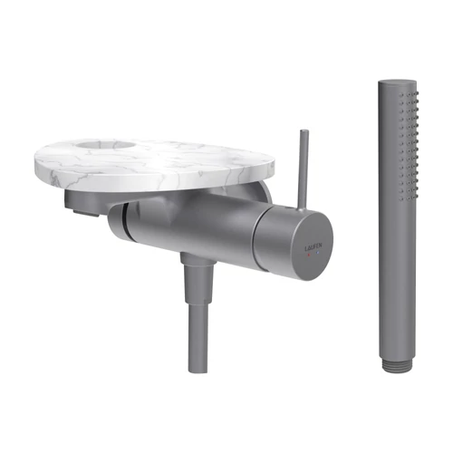 LAUFEN ADA Falra szerelt kád csaptelep, 1-pontos Simiboxhoz, kiegészítőkkel, tálca lyukkal, Rozsdamentes Acél/Márvány Fehér HF506765505000