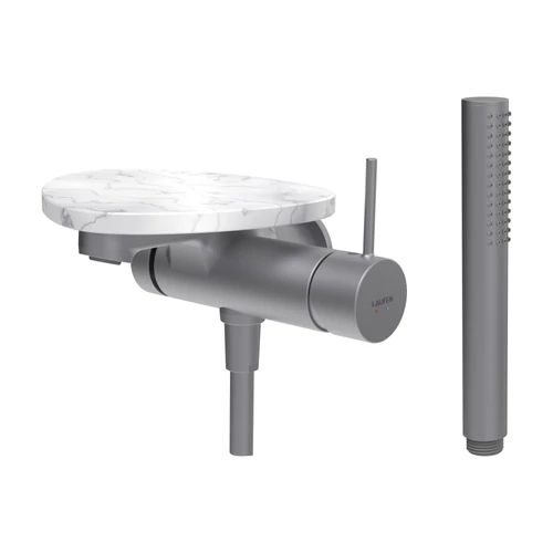 LAUFEN ADA Falra szerelt kád csaptelep, 1-pontos Simiboxhoz, kiegészítőkkel, tálca lyuk nélkül, Rozsdamentes Acél/Márvány Fehér HF506765505060