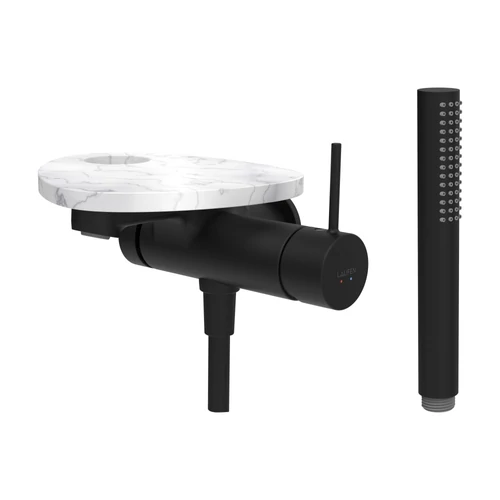 LAUFEN ADA Falra szerelt kád csaptelep, 1-pontos Simiboxhoz, kiegészítőkkel, tálca lyukkal, Rozsdamentes Acél fekete/Márvány Fehér HF506765515000