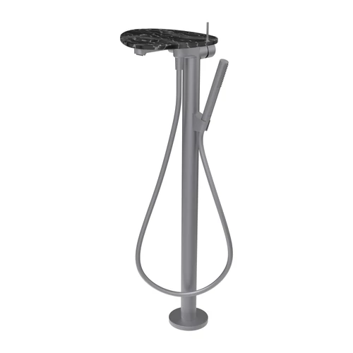 LAUFEN ADA Szabadon álló kád csaptelep, kiegészítőkkel, tálca lyuk nélkül, Rozsdamentes Acél/Márvány Fekete HF506781506060