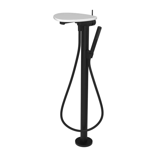 LAUFEN ADA Szabadon álló kád csaptelep, kiegészítőkkel, tálca lyuk nélkül, Fekete/Fényes Fehér HF506781511060