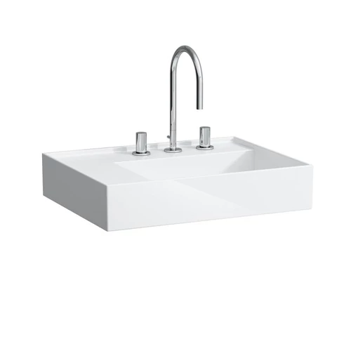 LAUFEN Kartell LAUFEN Mosdó, polcfelület bal oldalon, speciálisan fedett lefolyóval, három csaplyukkal, túlfolyónyílás nélkül, Fehér LCC Active bevonattal H810335A001581