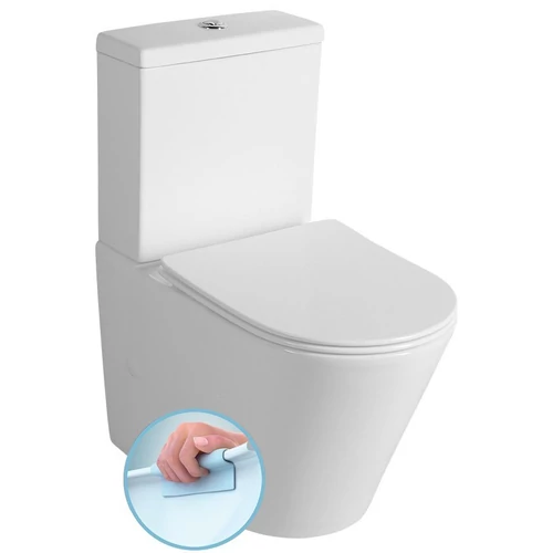 Sapho PACO RIMLESS kombi WC alsó/hátsó kifolyású, Soft Close ülőkével, tartállyal, 38x64cm, duálgombos öblítőmechanikával (PC1012R)