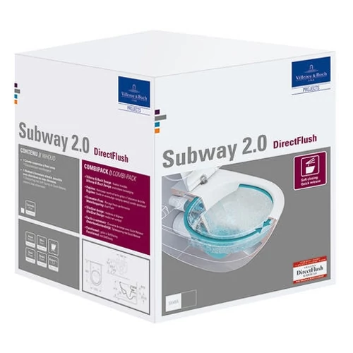 Villeroy & Boch Subway 2.0 fali wc, perem nélküli DirectFlush kombipack, ülőkével 5614R201