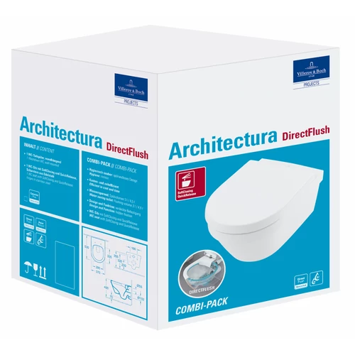 Villeroy & Boch Architectura falra szerelhető perem nélküli DirectFlush wc, ülőkével, kombipack - 4694HR01