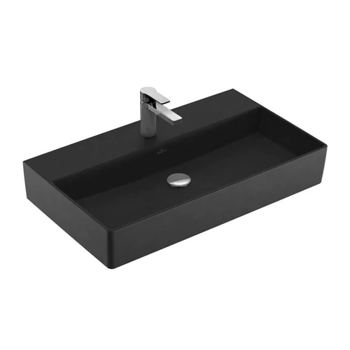 Villeroy & Boch Memento 2.0 80 x 47 cm-es mosdó 1 csaplyukkal Ebony CeramicPlus felülettel túlfolyó nélkül - 4A2281S5